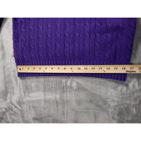 Ralph Lauren 100% Cotton Purple Cable Knit Sweater Size L Green Pony Logo - Picture 9 of 12